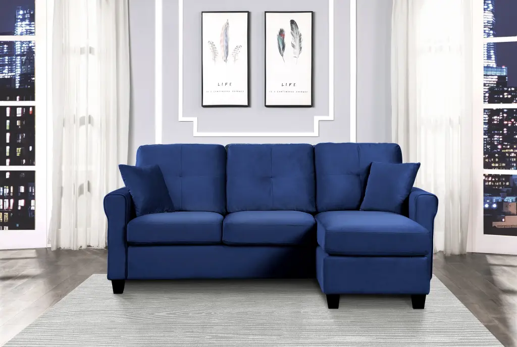 Modern Living Room Sectional Sofa Reversible Chaise 2 Pillows Blue kanepe