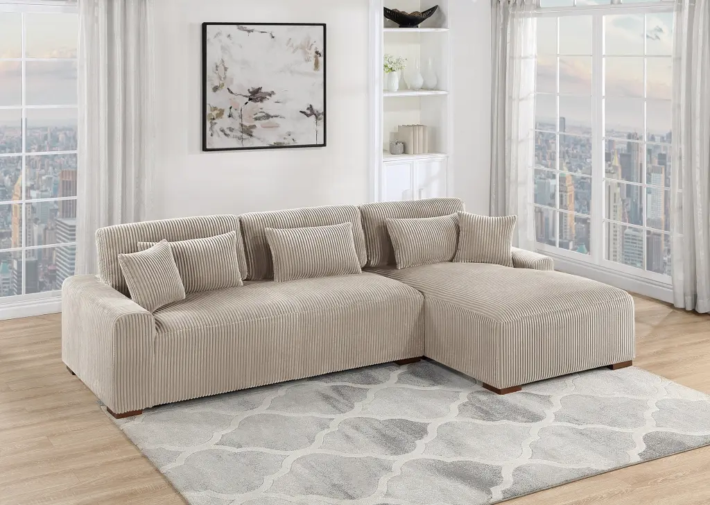 Modern 2 Piece XL Plush Corduroy Fabric Sectional Sofa Set Camel Color kanepe