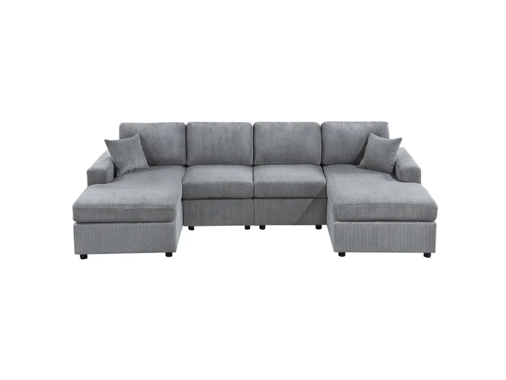 Stunning Modern Fog Color 2PC Sectional Set Corduroy Couch Living Room kanepe