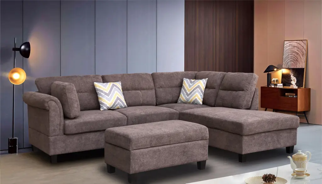 103.5 Inch Dark Brown Fabric Sectional Sofa Right Chaise lilola home