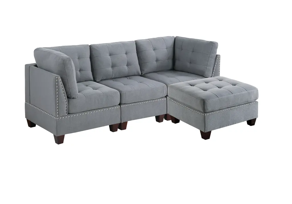 Modular Set 4Pc Gray Fabric Modern Living Room Seating poundex