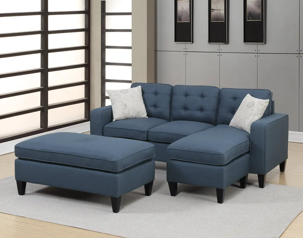 Navy Fabric Sectional Set Living Room poundex