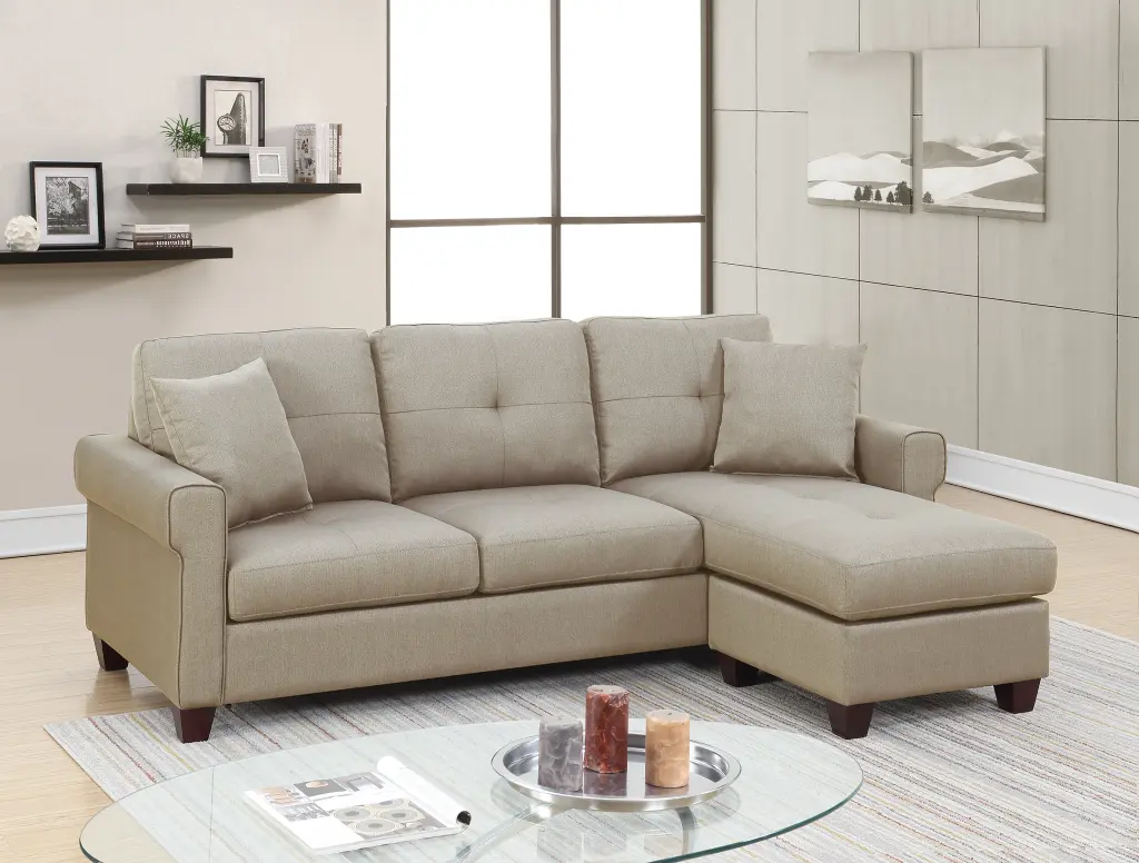 2 Pcs Beige Fabric Sectional Sofa Living Room Modern Comfortable poundex