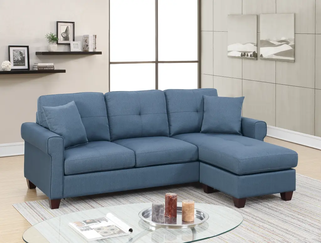 2 Pcs Sectional Blue Blue Fabric poundex