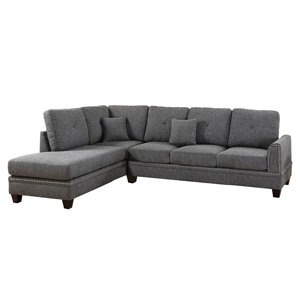 2 Piece Sectional Sofa Ash Black Dark Gray Fabric 4 Seat Living Room Couch poundex
