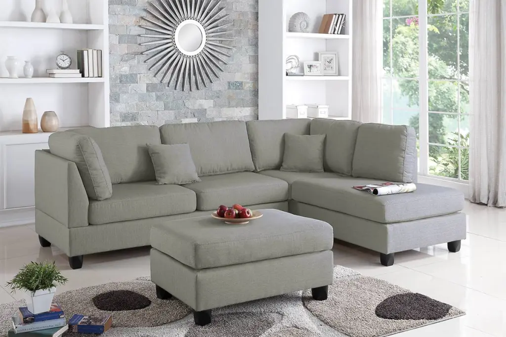 3 Piece Sectional Sofa Gray Fabric poundex