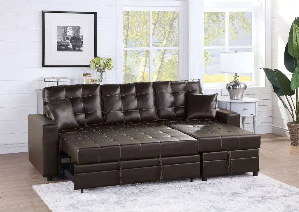 Sectional Sofa Black Faux Leather Espresso Faux Leather Living Room Furniture poundex