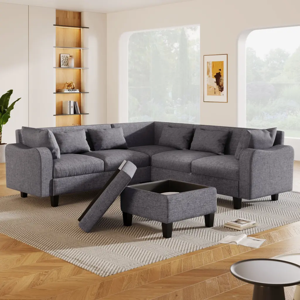 87 Inch Modern Sectional Sofa Coffee Table 6 Seat Couch Set rnb