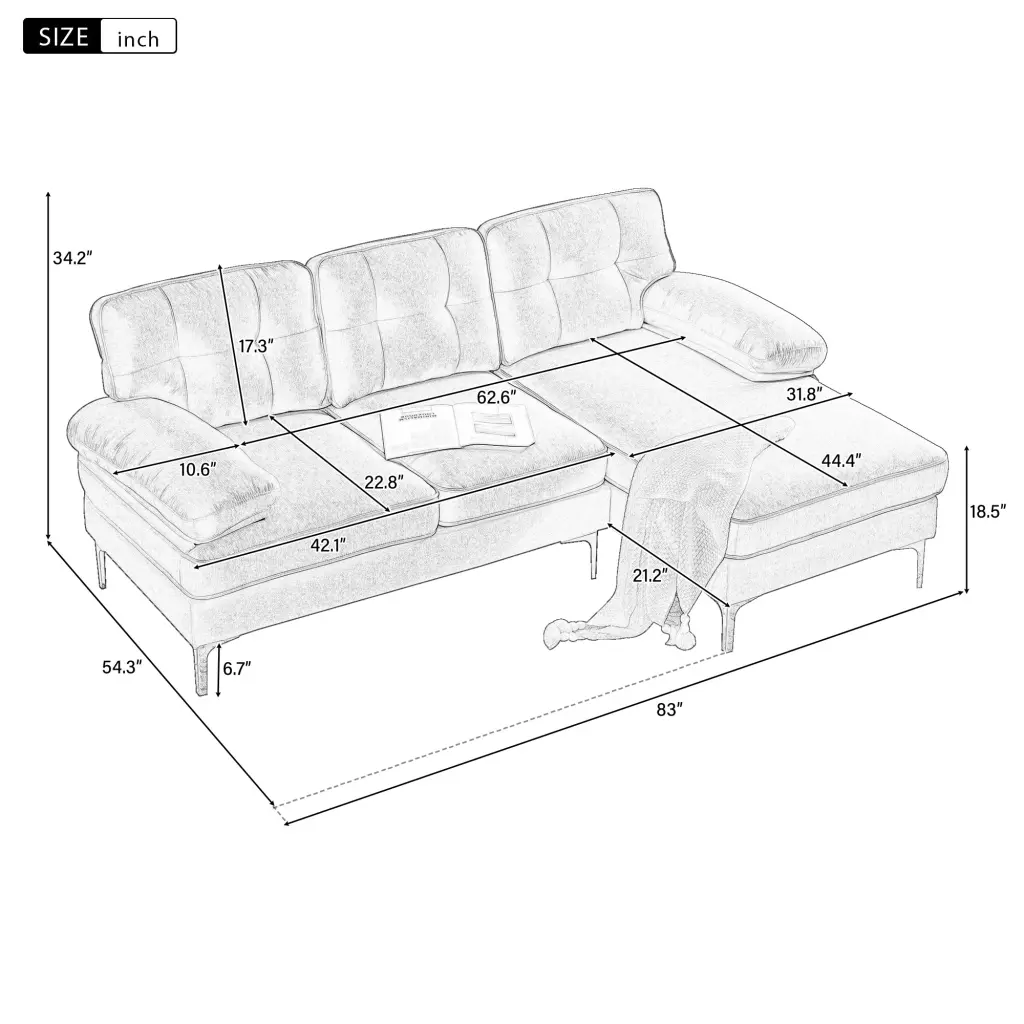 83 Inch Modern Sectional Sofas Couches Velvet L Influenced Couches Living Room rnb