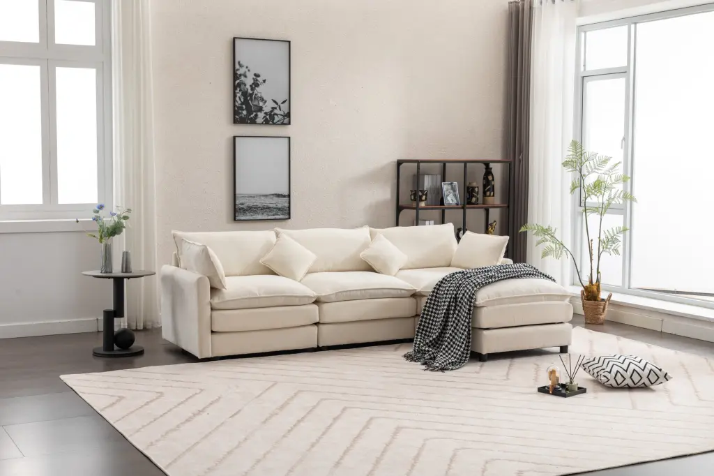Modular Sectional Sofa 100.39 Inch 3 Seater Ottoman Modern Design rnb