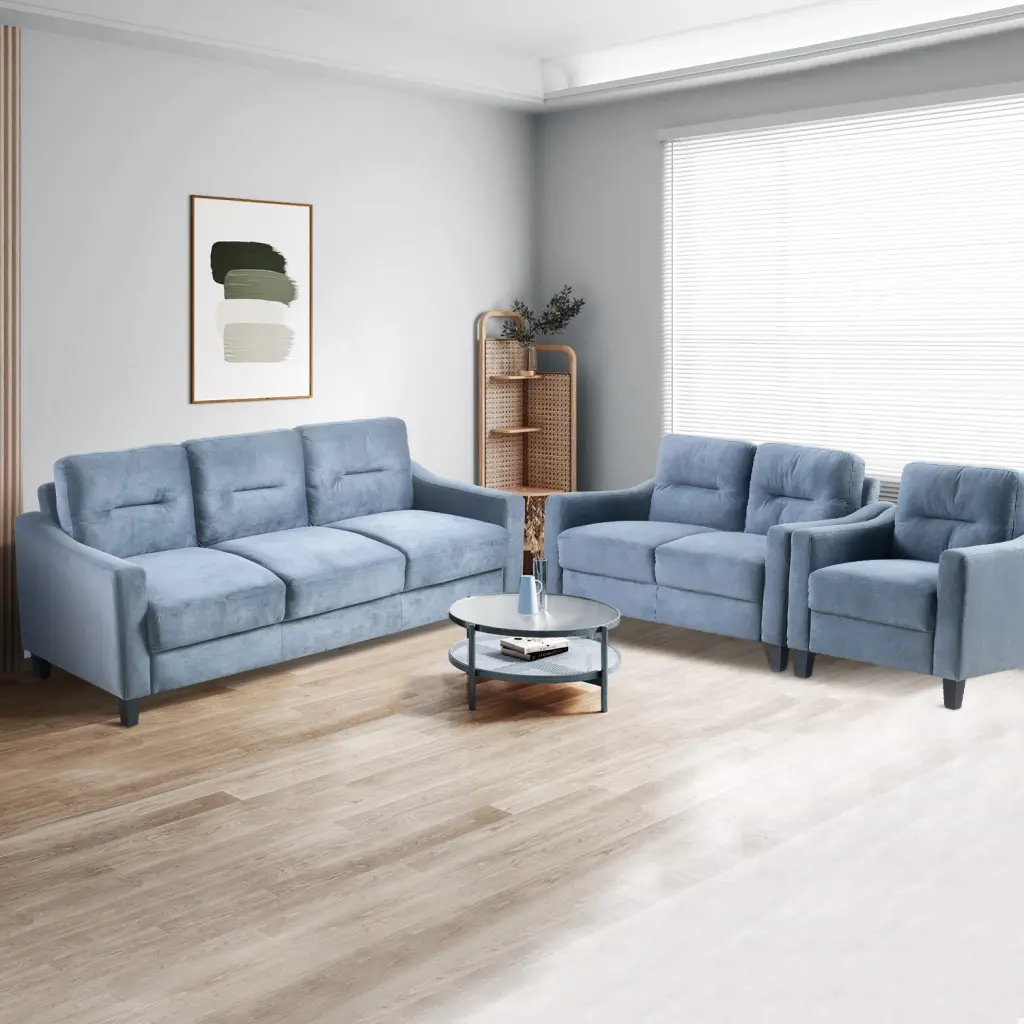 Cozy Sectional Couch Set 1 2 3 Gray Velvet 6 Seat Sofa samhao