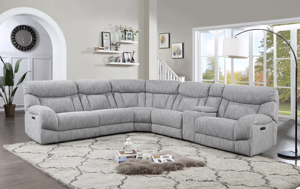 Park City 6 Piece Sectional Pearl Silver White Polyester L-Shaped Sofa Set - Modern Living Room Furniture steve silver fur...