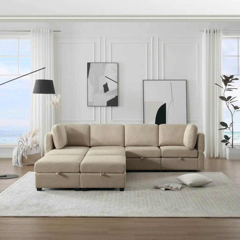 Modular U Shaped Sectional Sofa Storage Ottoman and Convertible Design ui furniture