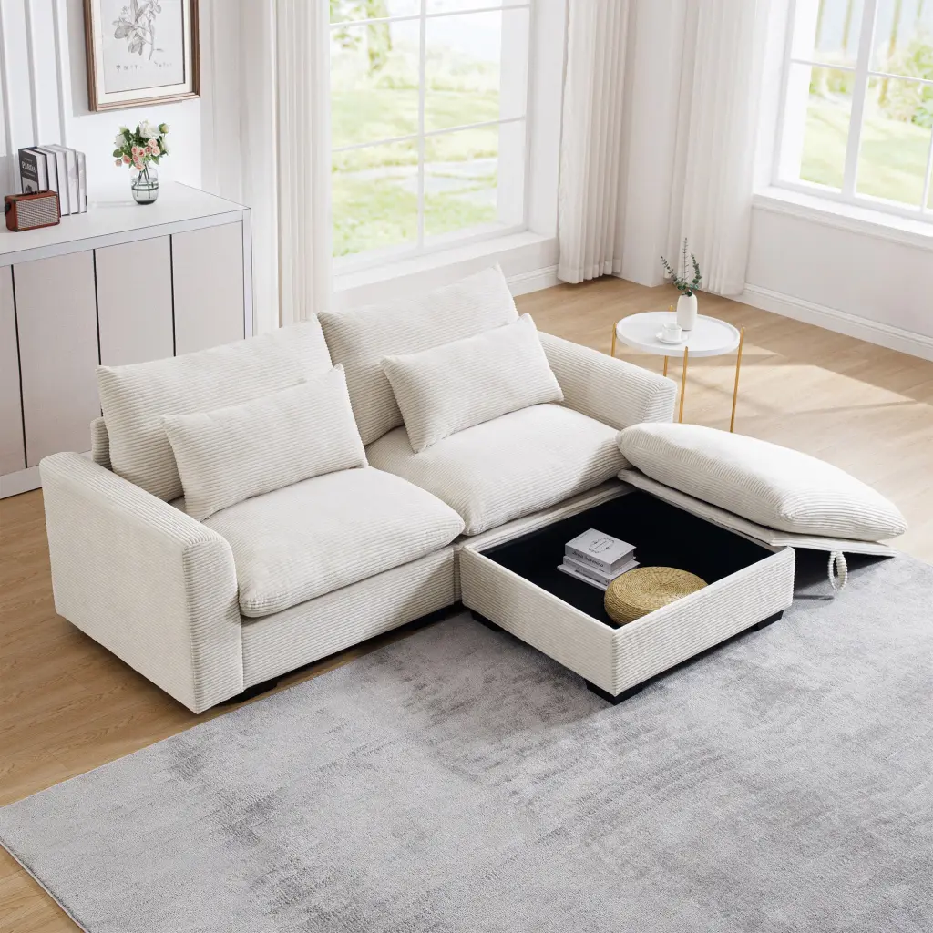 Sectional Sofa Comfy Corduroy Couch Living Room Pillows and Recliner ui furniture