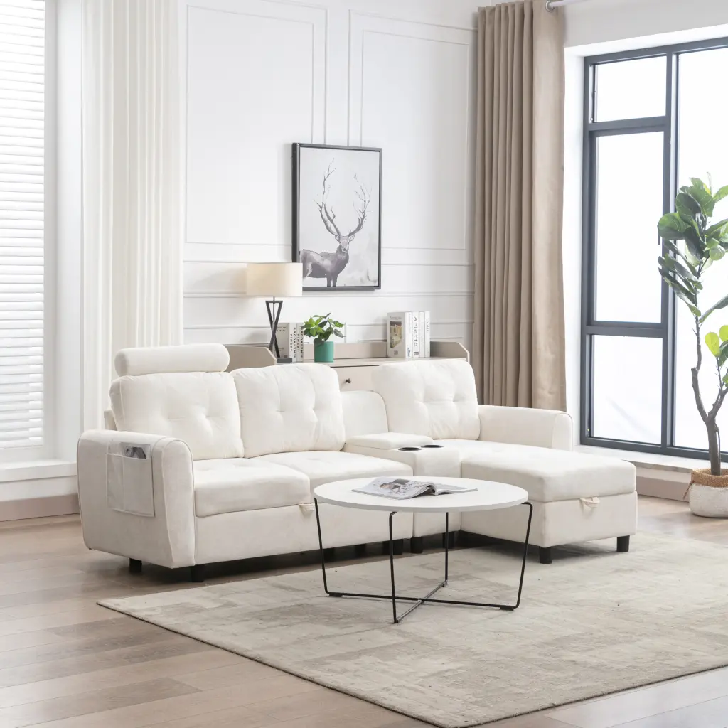 United We Win Storage Sofa White Comfortable Sectional Living Room Couch w1568 united we win