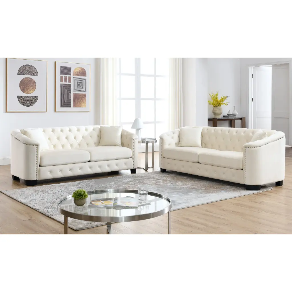 3 Seater Combination Sofa Velvet Beige Foam Velvet 6 Seater Modular Sectional welike furniture