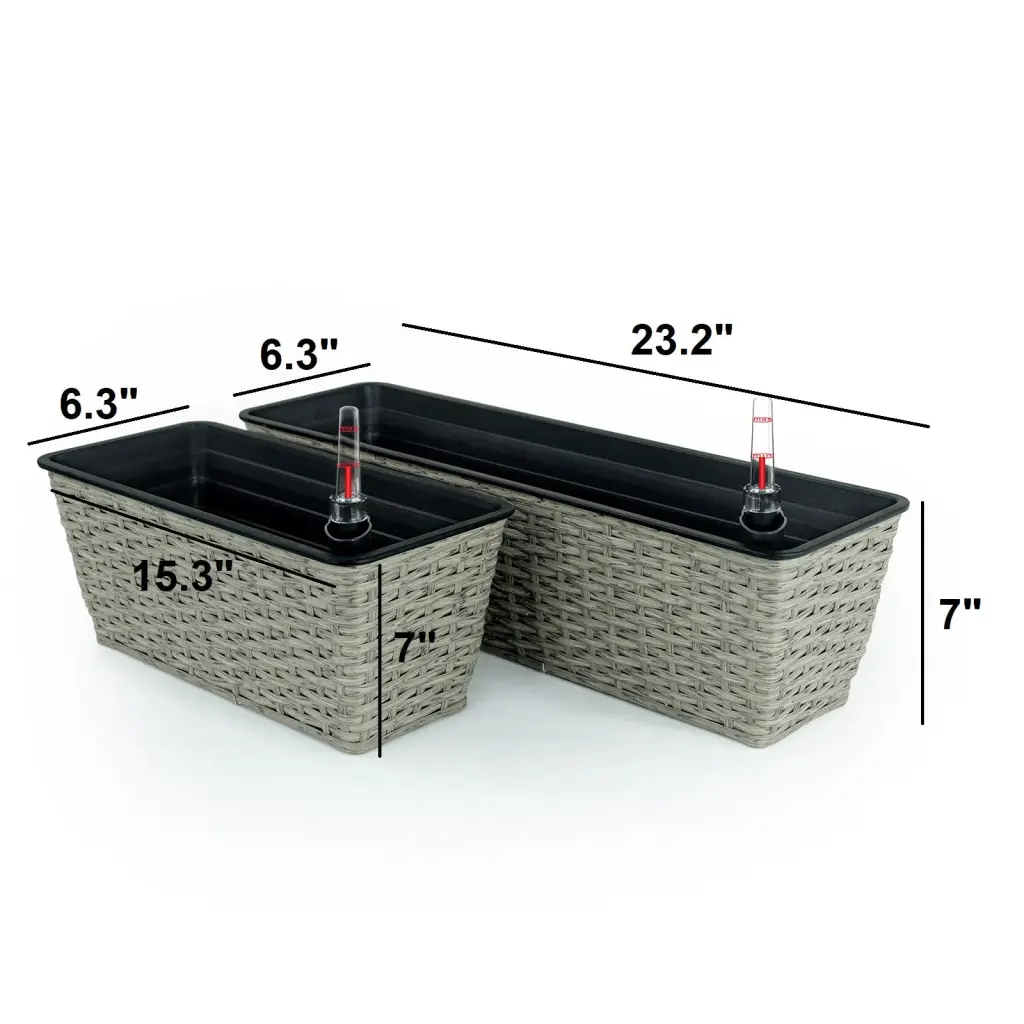 2 Pack Self Watering Rectangle Planters Indoor and Outdoor Plants - Smart Garden Pots dty home