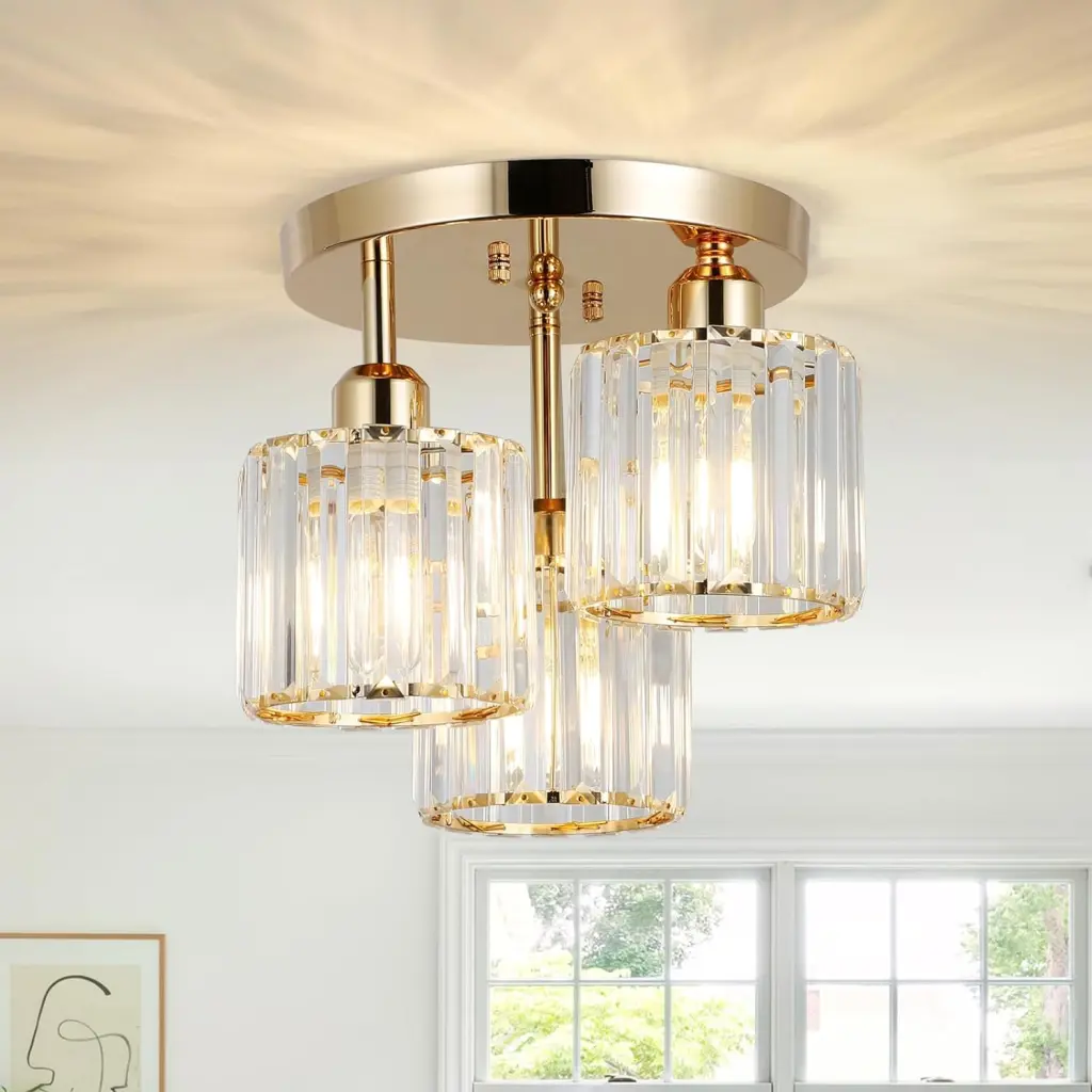 Modern Semi Flush Mount Ceiling Light 3 Light Crystal Close To Ceiling Fixture dfzj lighting