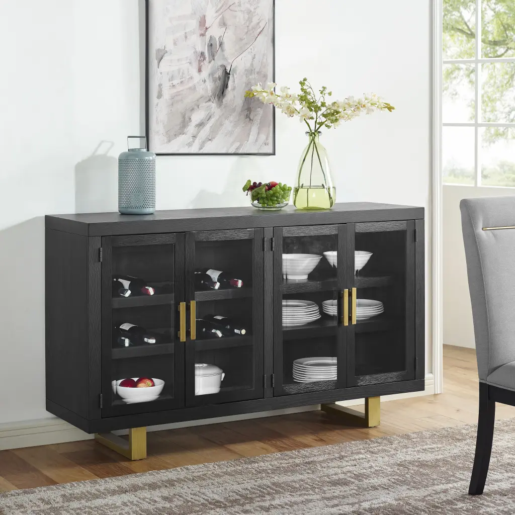 Yves Server Black Wood Finish Dining Room or Kitchen steve silver furniture