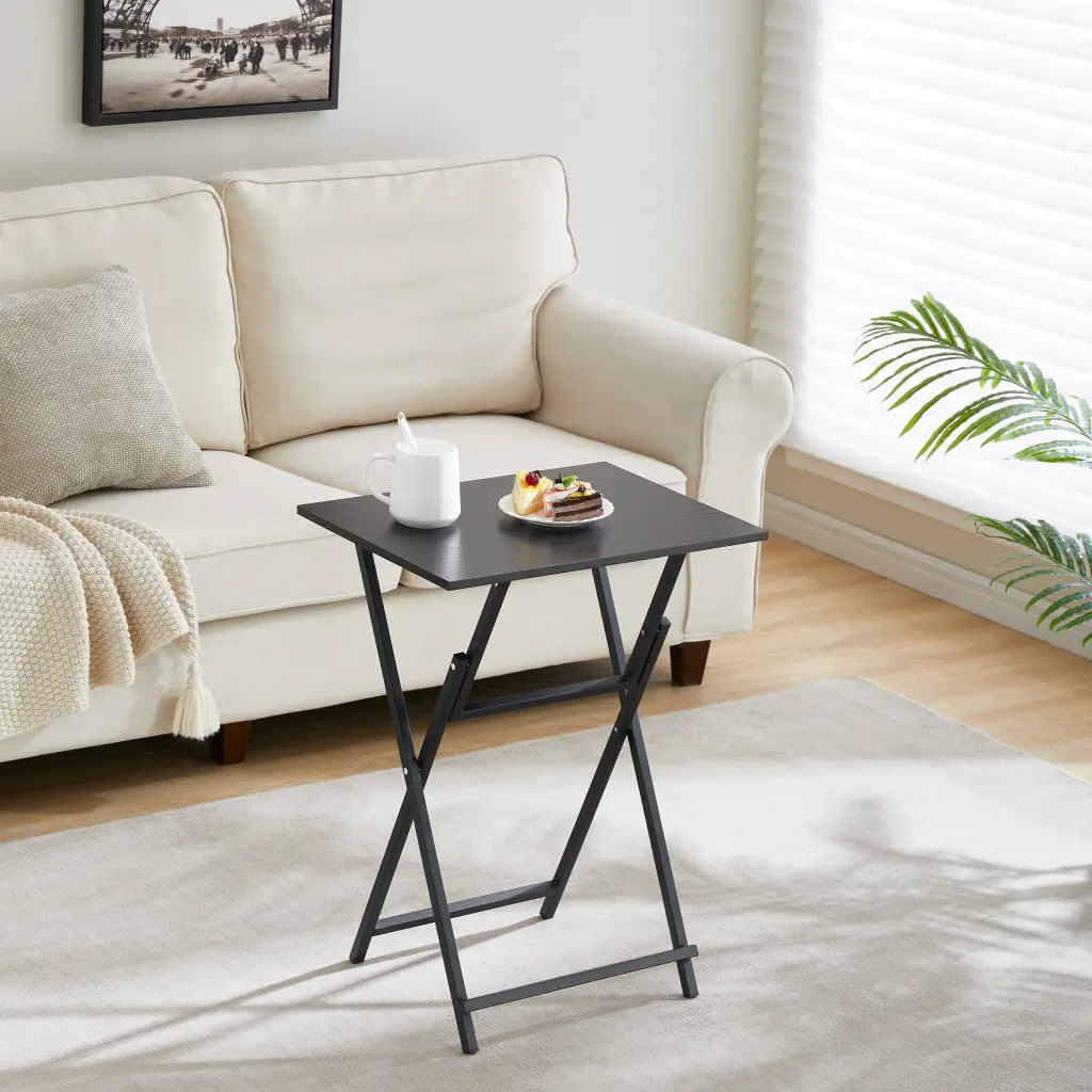 Black 2 Piece Folding TV Tray Table No Assembly Required Travel-Friendly rnb