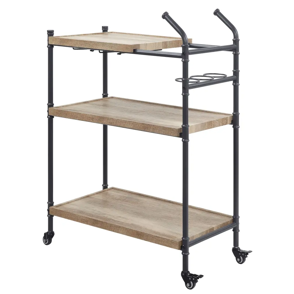 Oak And Sandy Black 2 Shelf Serving Cart Oak Dining Room Industrial Rustic furniture max