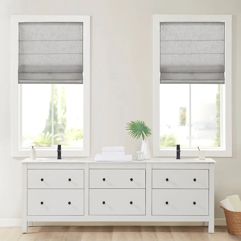 Linen Blend Light Filtering Cordless Roman Shade Grey Polyester jla