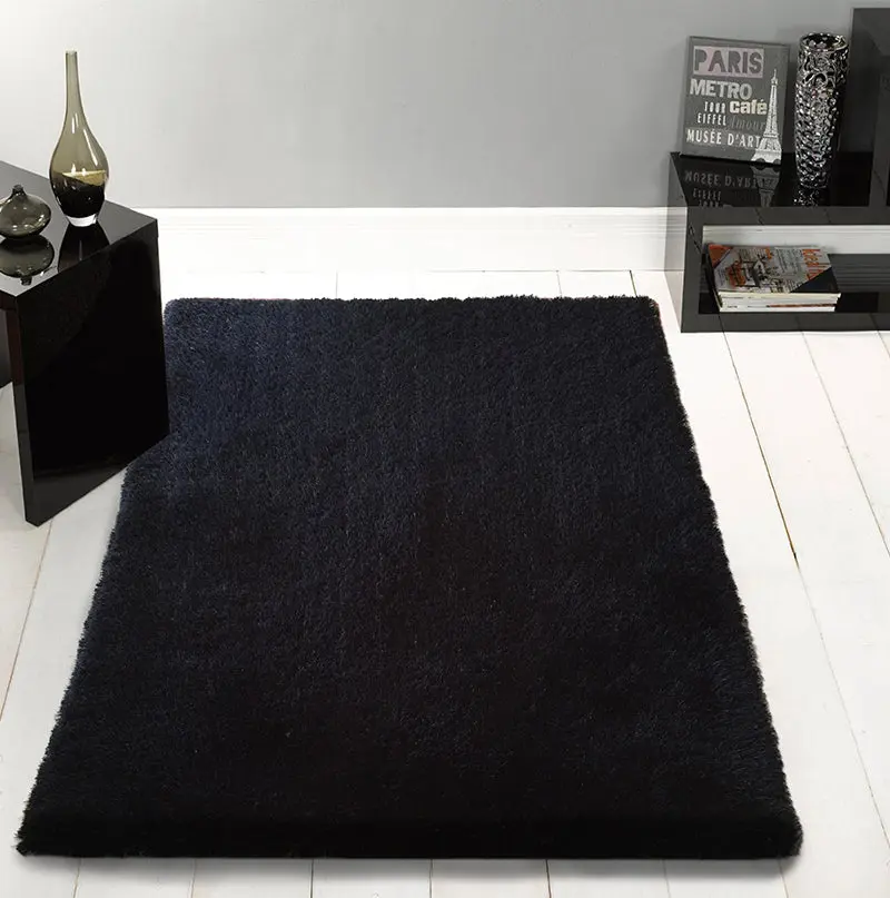 Chubby Shaggy Hand Tufted Area Rug Black Polyester furnings