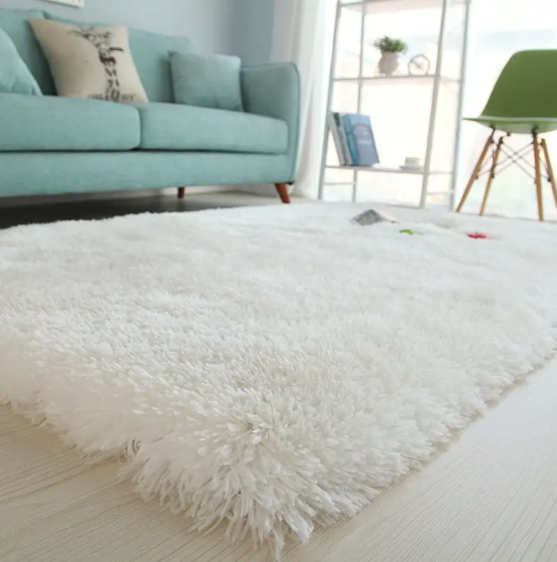 Long Pile Hand Tufted Shag Area Rug Snow White Polyester furnings
