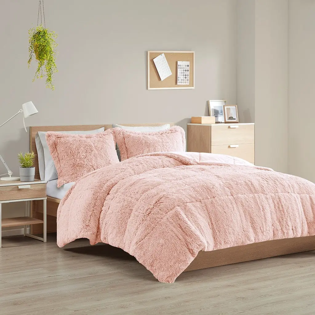 Shaggy Long Fur Easeer Mini Set Queen Blush Polyester Bedding jla