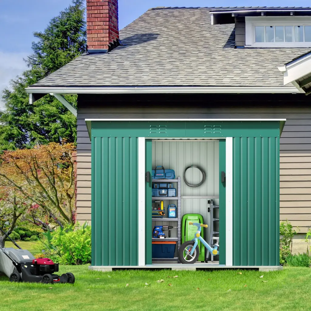 4.2 X 9.1 Ft Outdoor Storage Shed Metal Tool Shed Lockable Doors Weather Resistant w2181