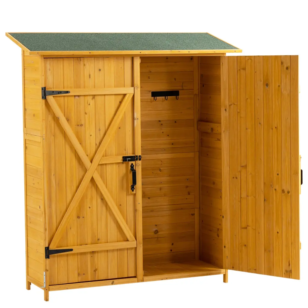 56 Inch Outdoor Storage Shed Lockable Door Wooden Tool Shed Garden Storage hortus oasis