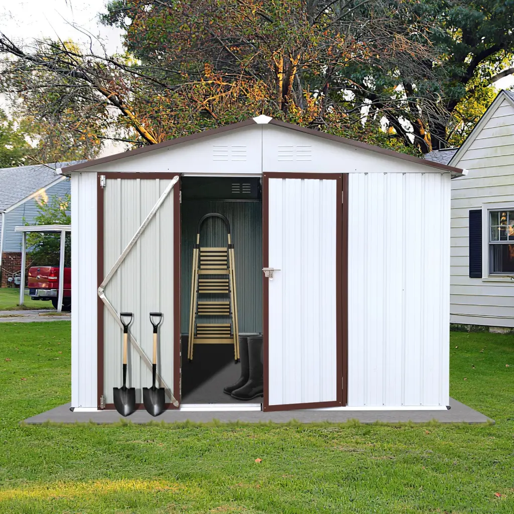 Metal Garden Shed 10x8 Feet Outdoor White Coffee Storage Shed Durable storage sheds