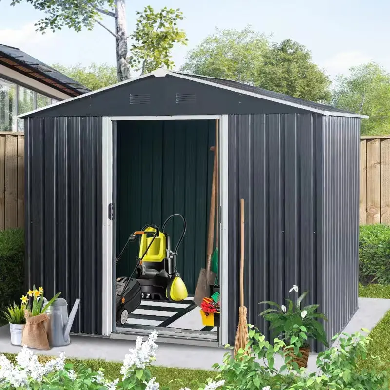 8Ft X 6Ft Outdoor Metal Storage Shed Floor Base Black Iron Garden Shed w-540 wwc