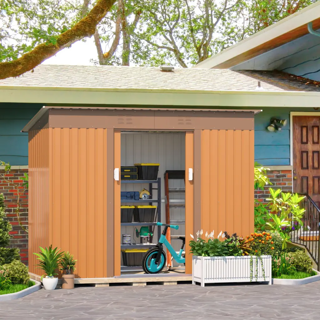 4.2 X 9.1 Ft Outdoor Storage Shed Metal Tool Shed Lockable Doors w2181
