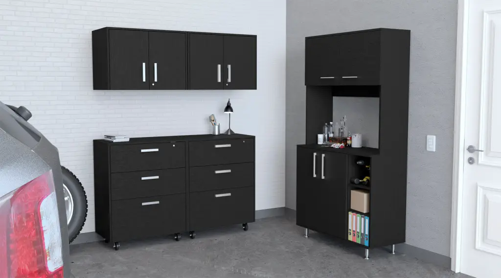 Black 5 Piece Garage Set Black Wood Storage Shelving Unit Heavy Duty Garage Organization furniture max