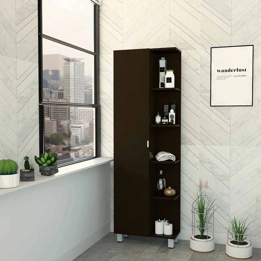 Black Wengue 5 Shelf Tall Cabinet Black Particle Board Storage furniture max