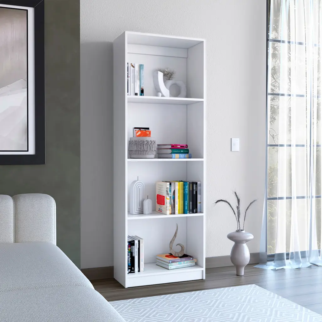 White Tier Storage Shelves Bookcase 4 Shelf Horizontal Organizer furniture max