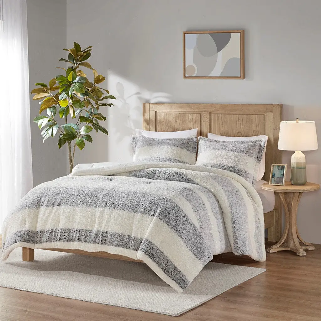Sherpa Easeer Set King Size Grey and Ivory Polyester Ultimate Comfort jla