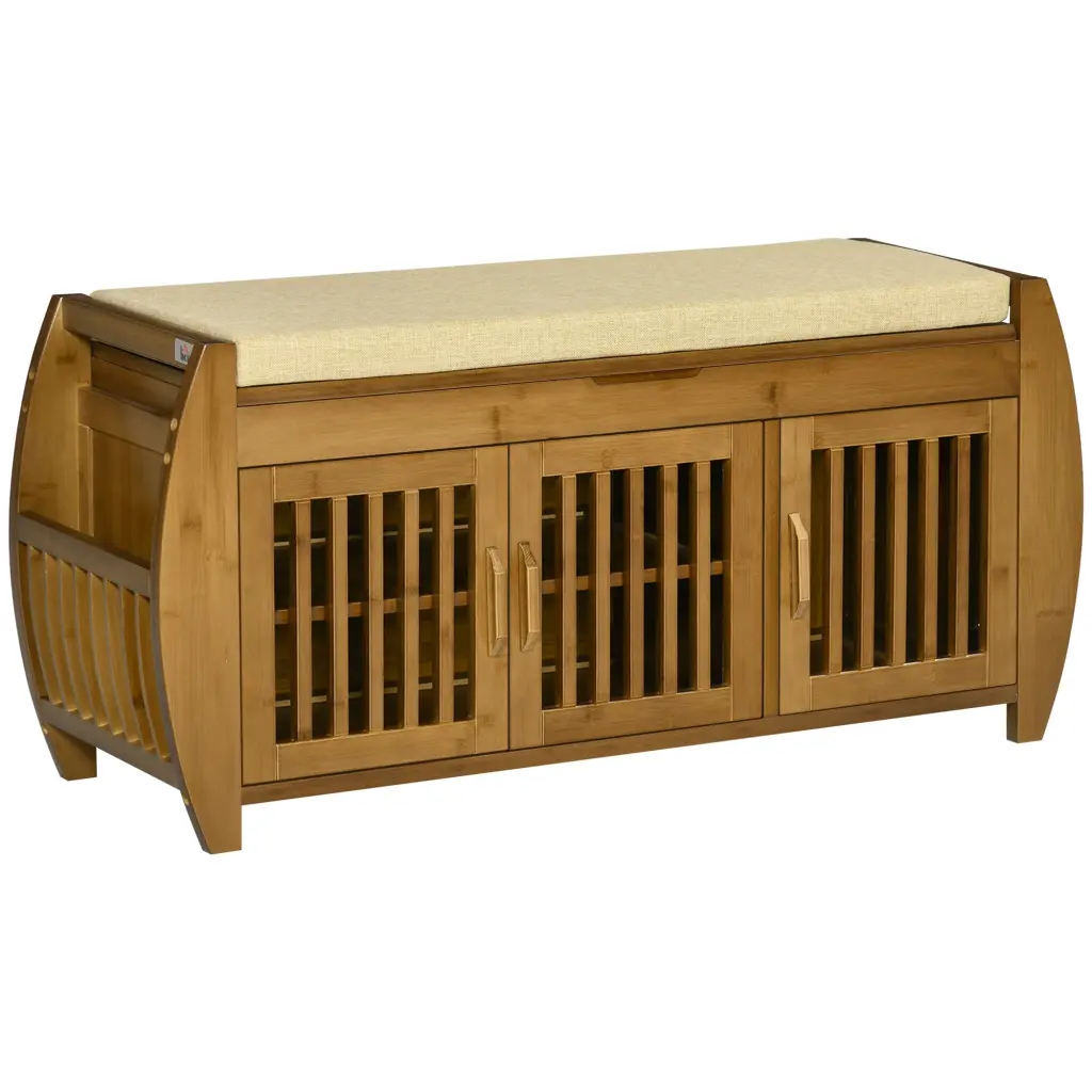 Shoe Bench Storage Cabinets Bamboo Entryway Bench Seating Cushion aosom business
