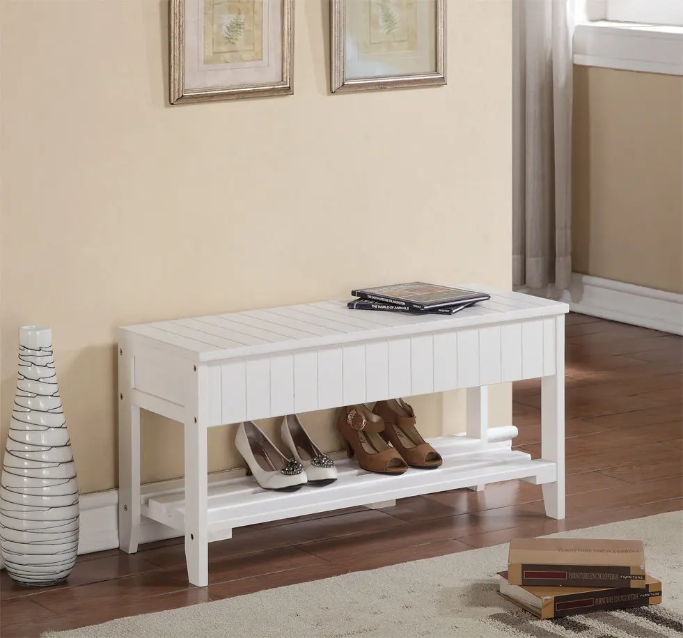 Standard Solid Wood Shoe Bench Storage White Wood Entryway Furniture hz