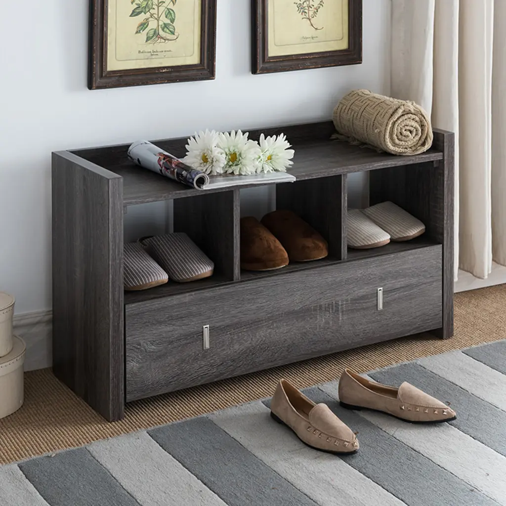 Shoe Entry Bench Three Shelves and One Divided Compartment Drawer id international- inc.