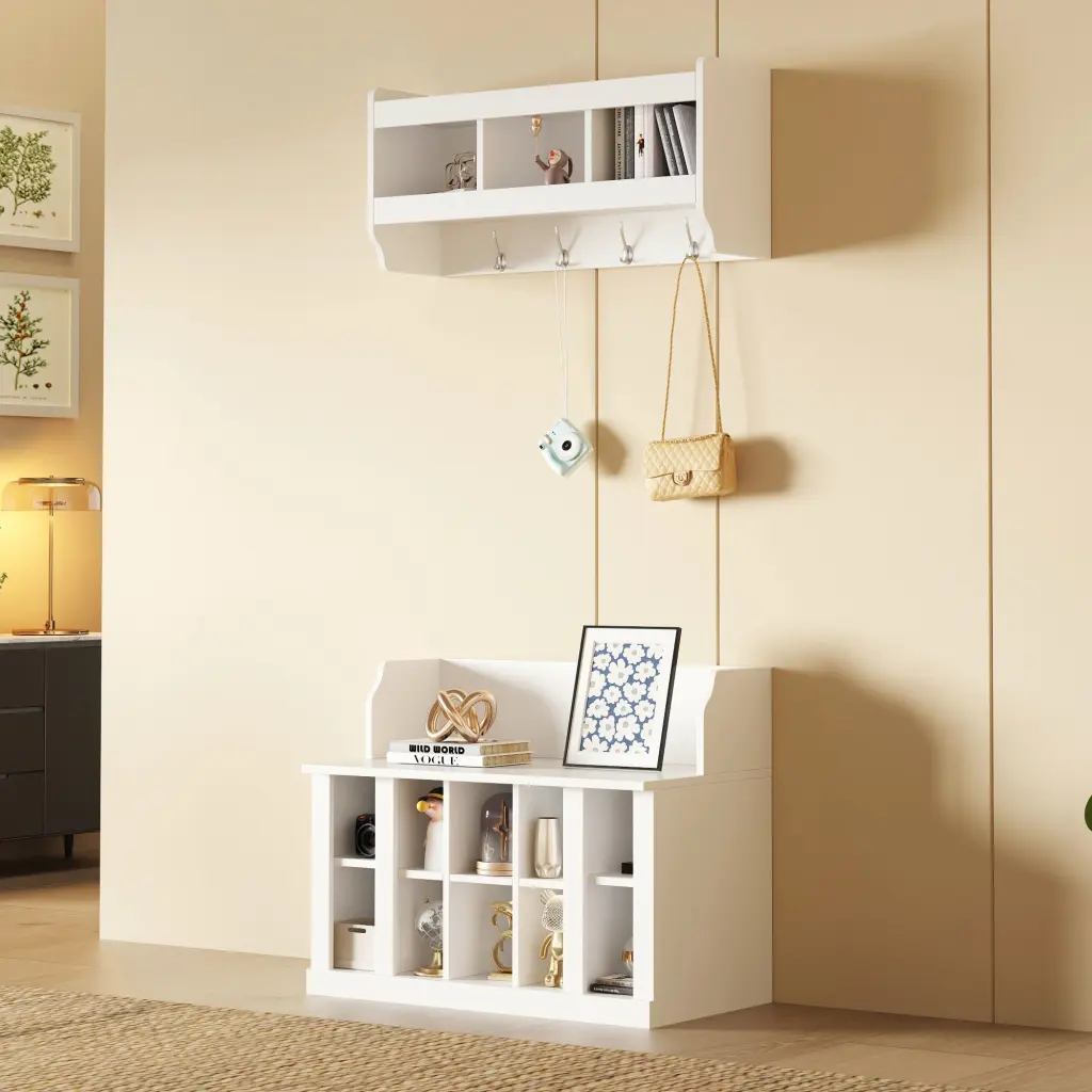 Shoe Storage Bench Shelves And 4 Hooks Elegant Hall Tree Seat rnb