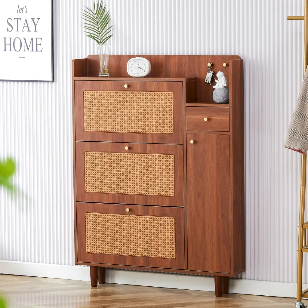 Modern Minimalist Storage Cabinet Japanese Rattan Shoe Cabinet Bedside Table Small Spaces droom w-1151
