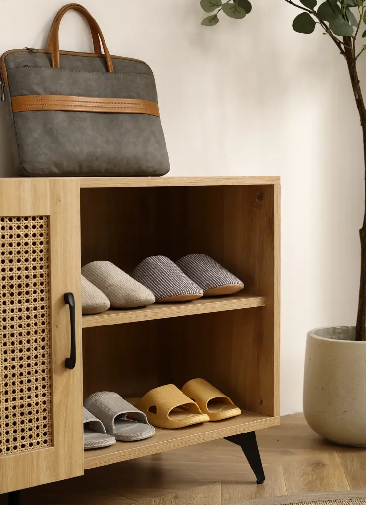 Modern Shoe Storage Cabinet Natural Rattan Mesh Door and Solid Wood Frame furnisoar lifestyle