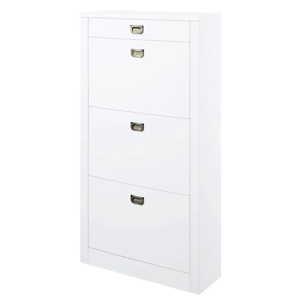 Bailey White High Gloss Shoe Cabinet 4 Drawers Freestanding Storage furniture max