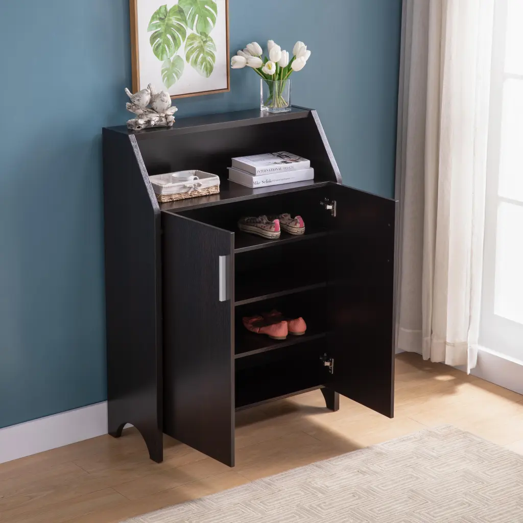 Modern Shoe Storage Cabinet Two Door 4 Shelves Red Cocoa Espresso id international- inc.