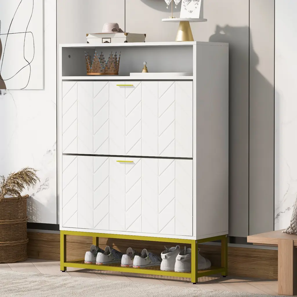 Modern Shoe Cabinet 2 Flip Drawers And 2 Shelves Free Standing rnb