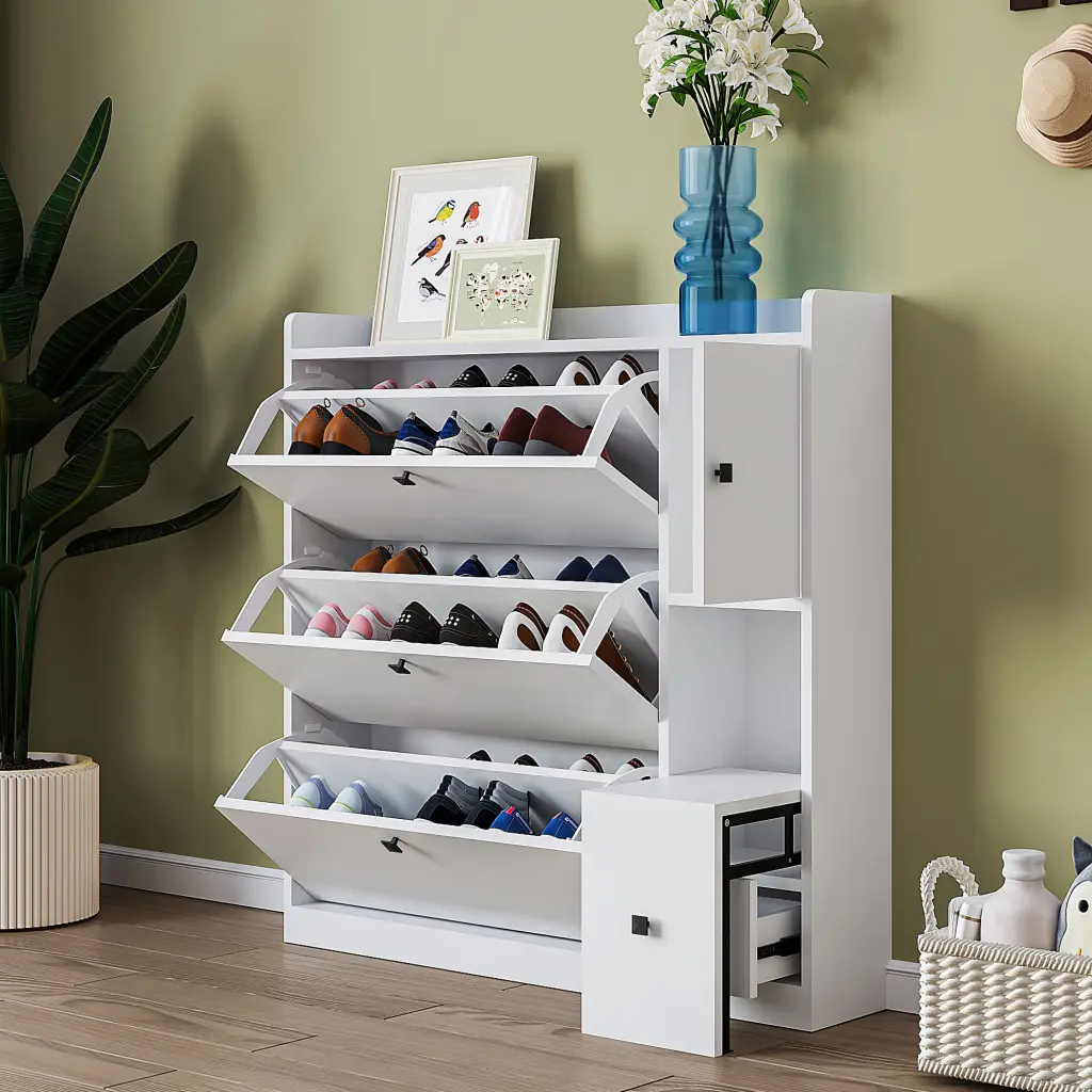 Multi-functional Shoe Cabinet 3 Flip Drawers Maximum Storage Entryway rnb