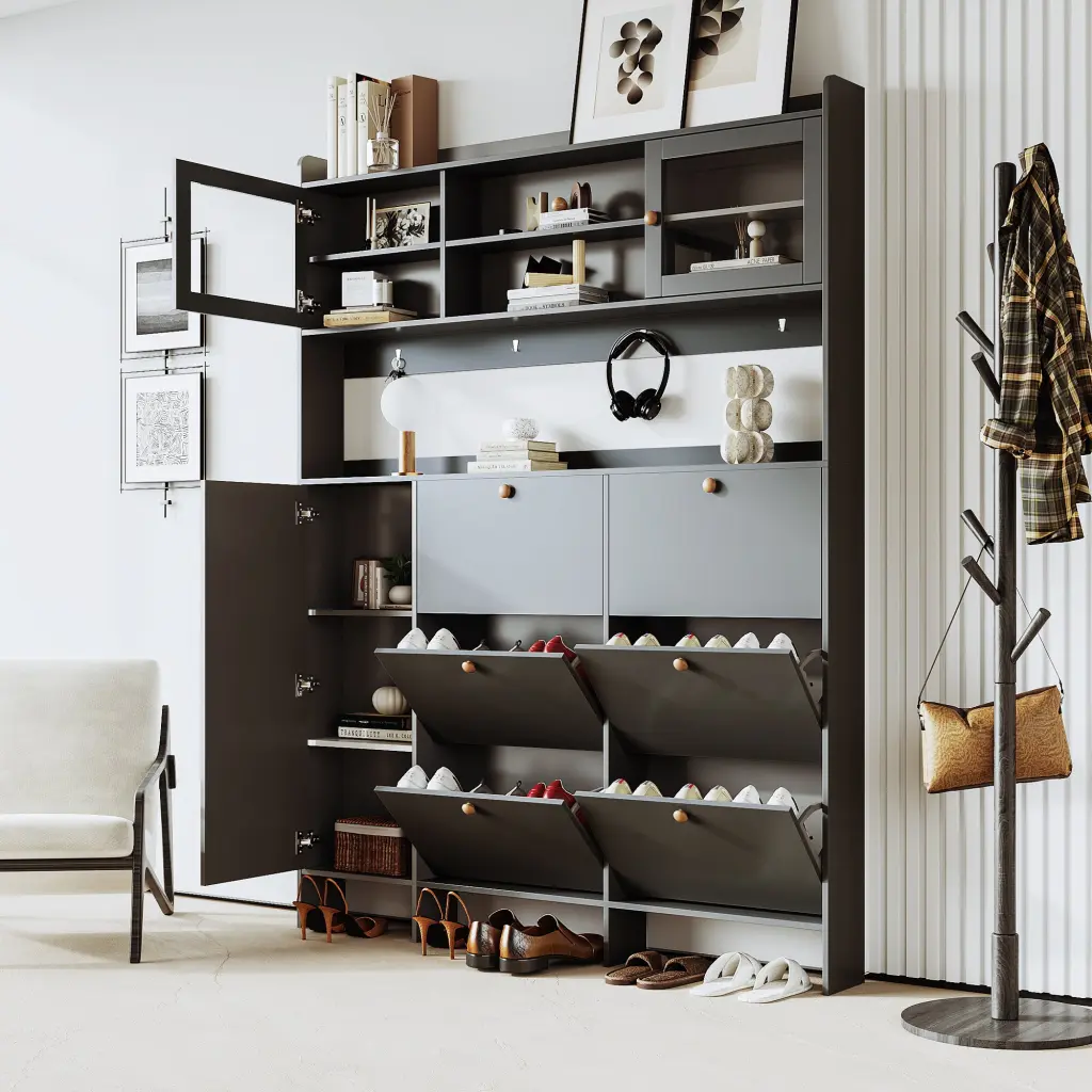 Multifunctional Shoe Cabinet Storage Shelf and 6 Flip Drawers Modern Entryway Organizer rnb