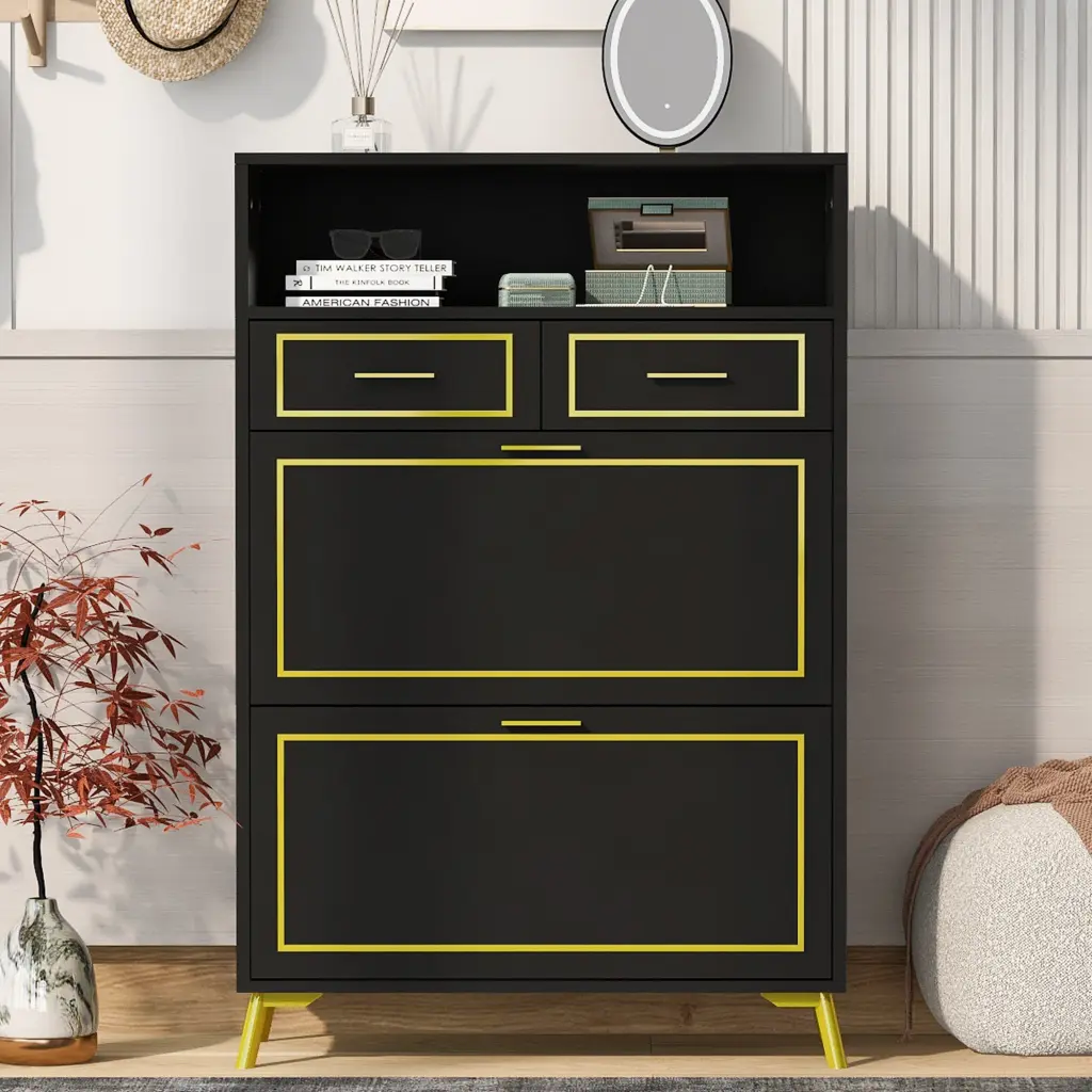 Shoe Cabinet 2 Flip Drawers 2 Slide Drawers and 1 Shelf rnb